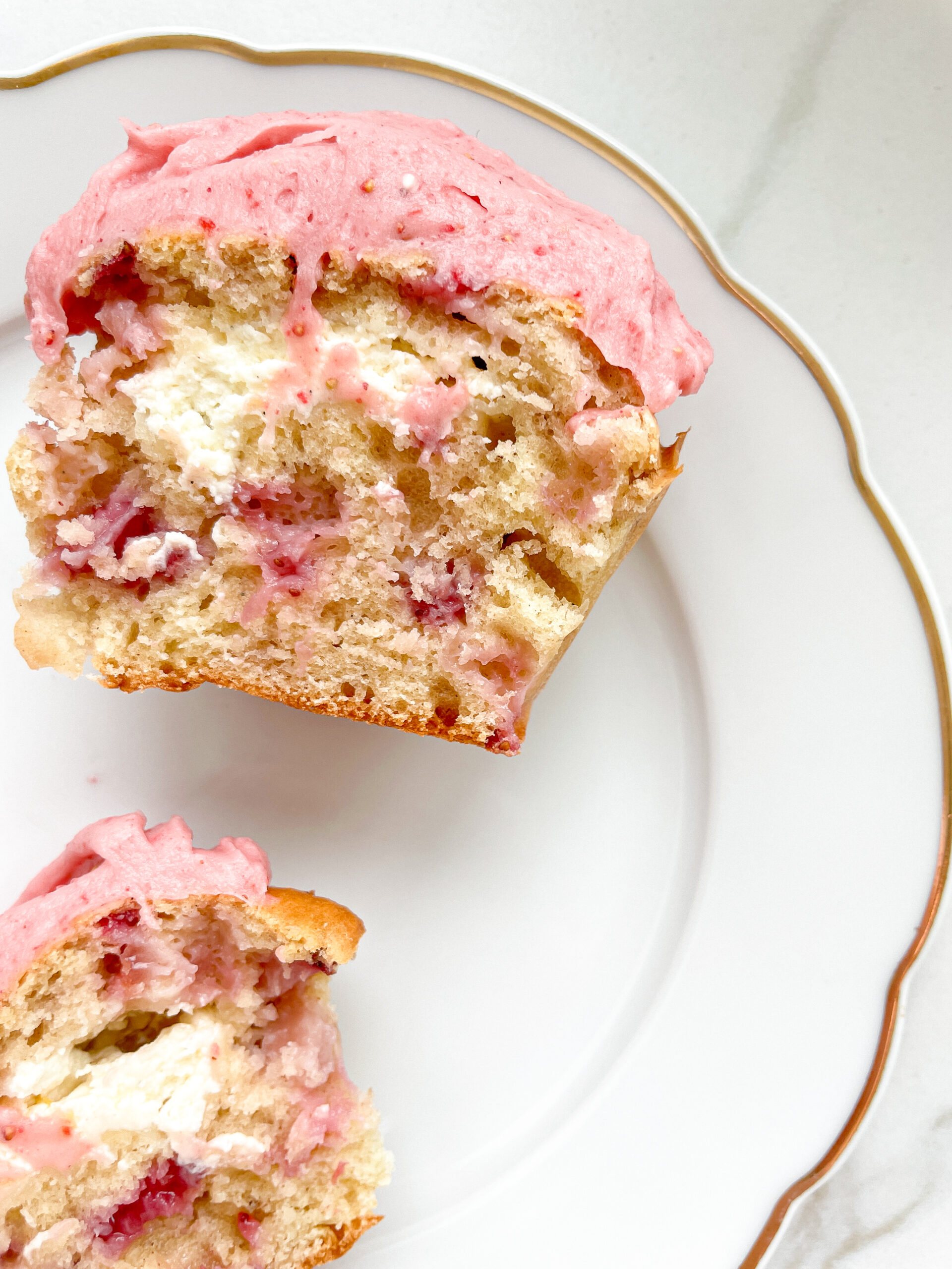 Strawberry Cupcakes with Cream Cheese Frosting & Cheesecake Filling