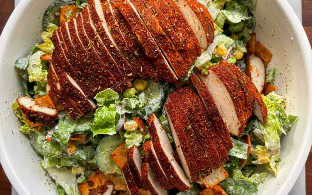 Crunchy Tortilla Blackened Chicken Bowl with Ranch Dressing