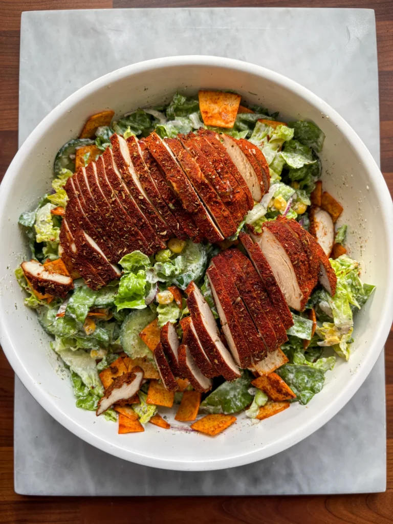 Crunchy Tortilla Blackened Chicken Bowl with Ranch Dressing
