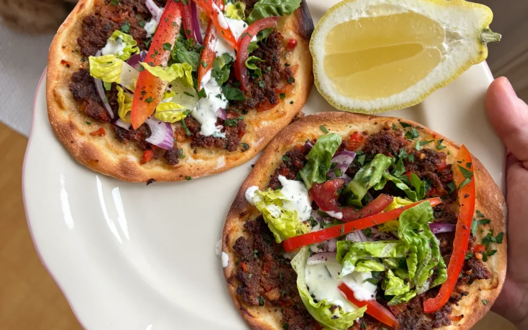 Mini Turkish Lahmacun Flatbreads with Herb Garlic Sauce