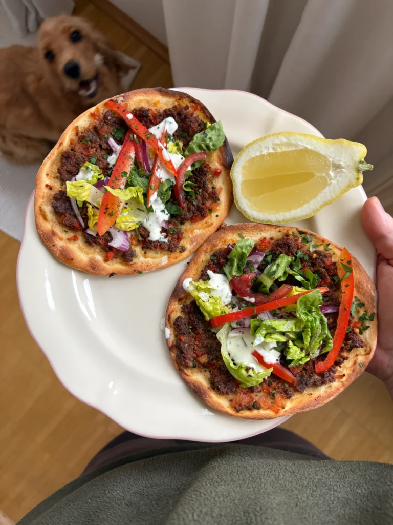 Mini Turkish Lahmacun Flatbreads with Herb Garlic Sauce