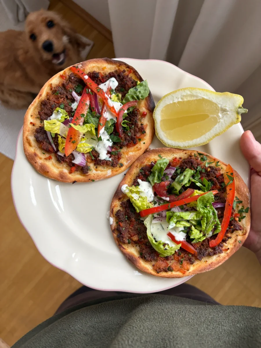 Mini Turkish Lahmacun Flatbreads with Herb Garlic Sauce